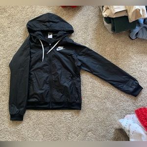 Black, white, Nike long sleeve windbreaker hoodie